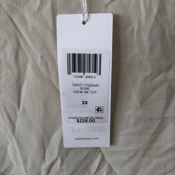 NWT EILEEN FISHER PLUS BONE SILK GEORGETTE CREW NECK TOP $228 3X - Picture 4 of 7